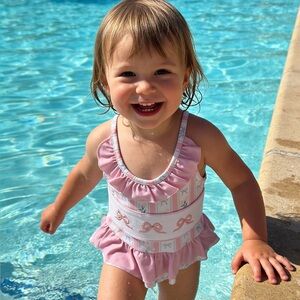 NWT PINK RUFFLED BOW EMBROIDERY SWIMSUIT 5